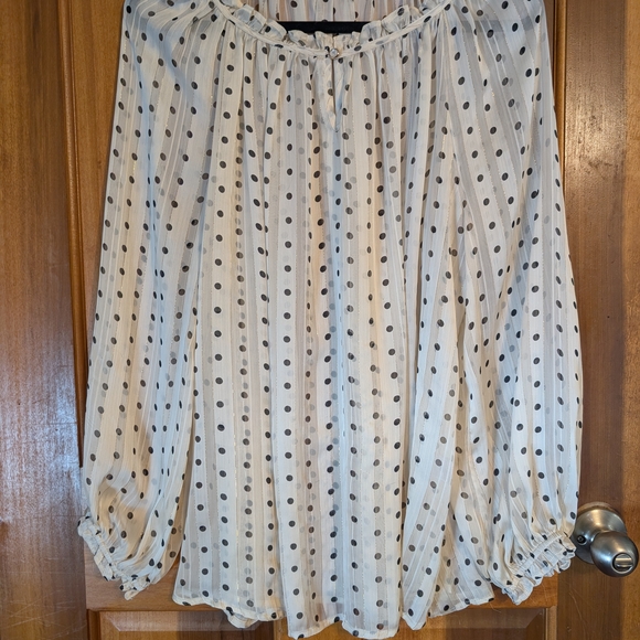 Polka Dot Sheer Blouse - White - Picture 4 of 9